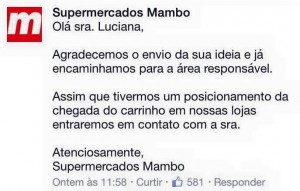 Resposta do Supermercados Mambo