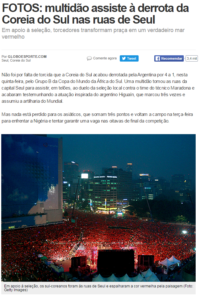 Foto original da multidão na Coreia do Sul assistindo a Copa do Mundo de 2010