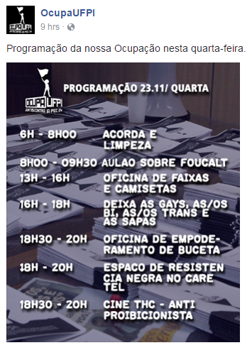 Programação de um dia de invasão à UFPI