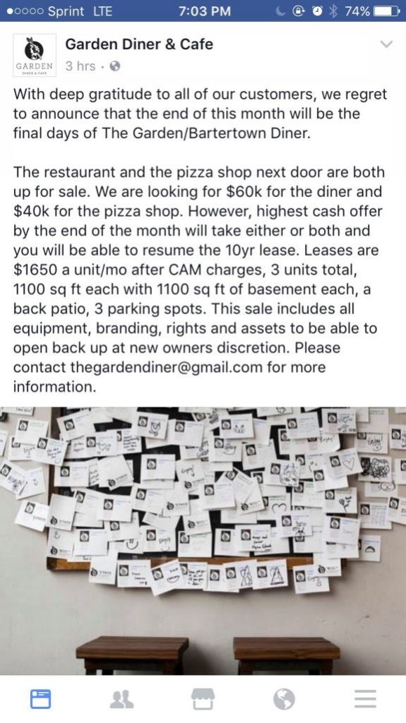 Anúncio do fechamento do restaurante. Os equipamentos não foram socializados