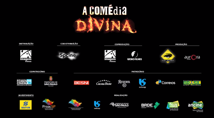 Créditos presentes no trailer do filme "A Comédia Divina": pagadores de impostos brasileiros financiaram o longa