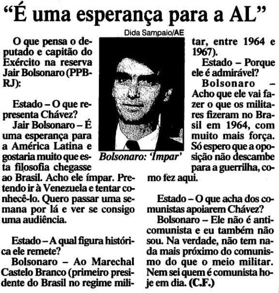 Recorte do jornal O Estado de São Paulo, 4 de setembro de 1999, página A7